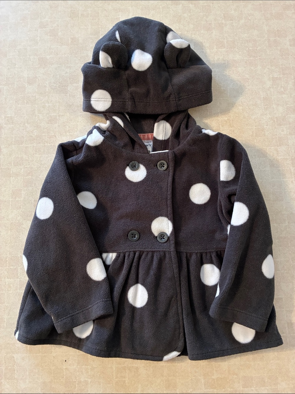 Carter's Grey & White Polka Dot Hooded Fleece Peacoat